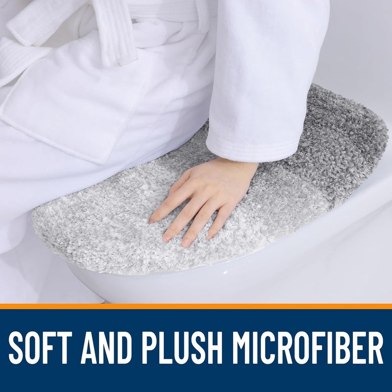 OLANLY Soft Microfiber Bathroom Toilet Lid Cover, Machine Washable Covers, 17.5x15, Stays in Place Rubber Backing, Fits Most Round, Elongated and Oblong Lids, Accessories Decor, Light Gray - Image 2